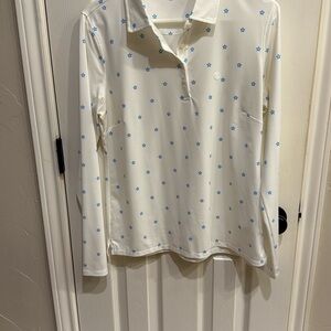 G/FORE White and Blue Fitted Long Sleeve Polo Shirt